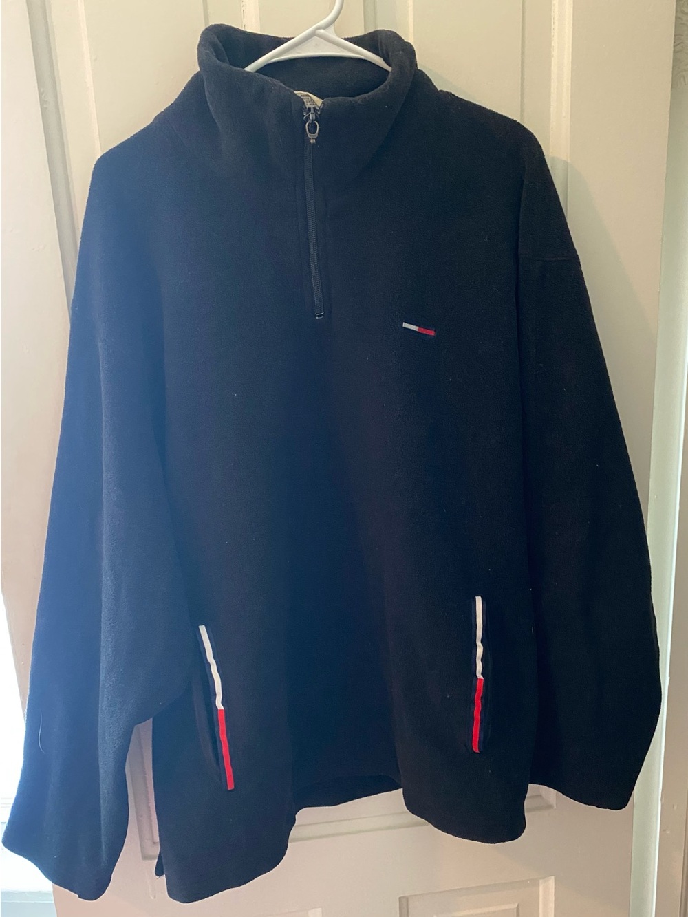 Tommy Hilfiger Black Half-Zip Fleece with Red and White Trim